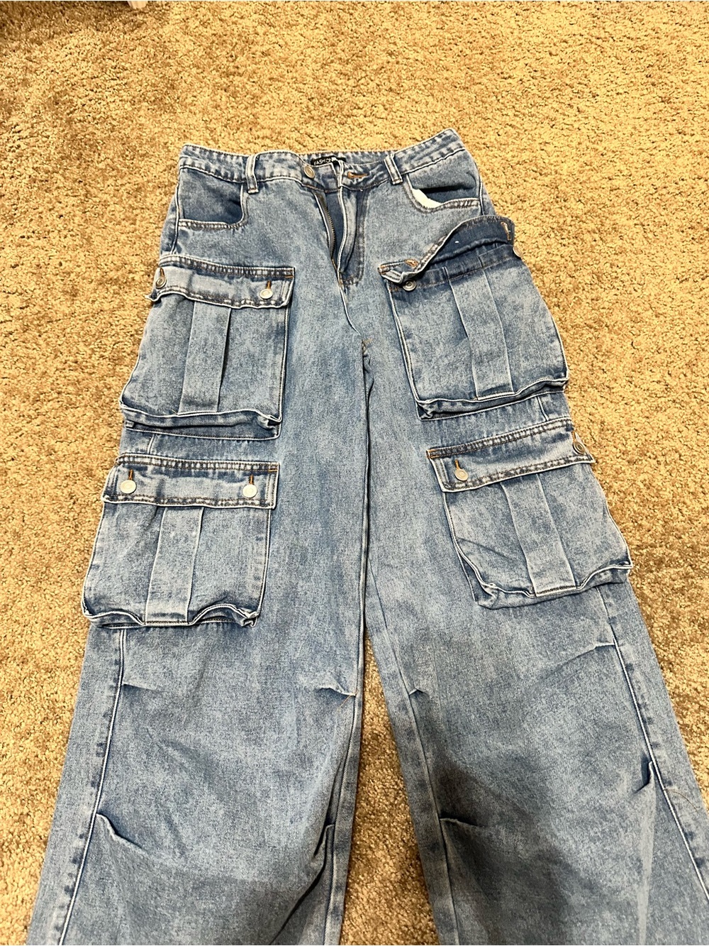 Fashion Nova Stonewash Denim Cargo Pants for Men